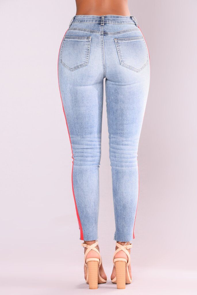 SZ60153 Athlete Jeans  Blue Red jeans with side stripe fashion